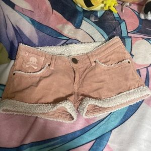 corduroy fur trim gyaru shorts